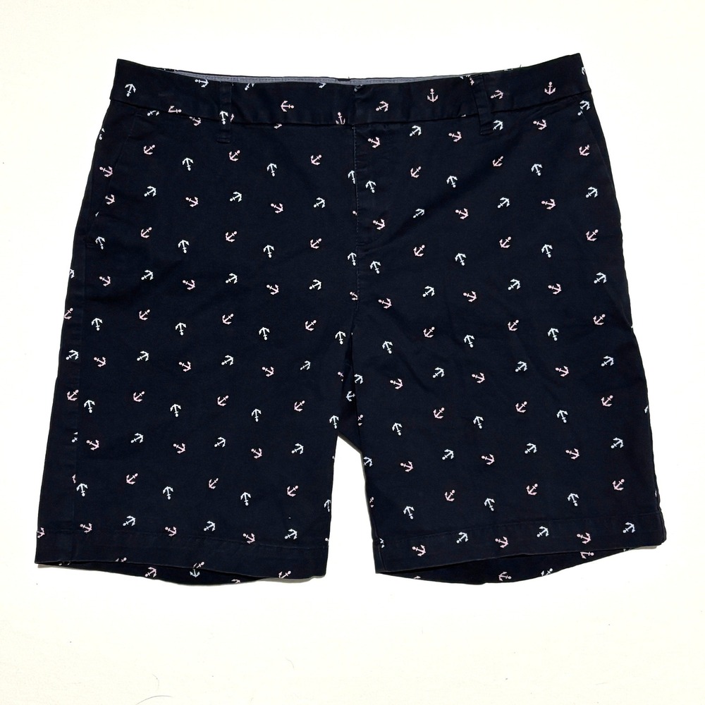 Tommy Hilfiger Anchor Print Chino Shorts Womens‎ 10 Navy Blue Nautical Casual